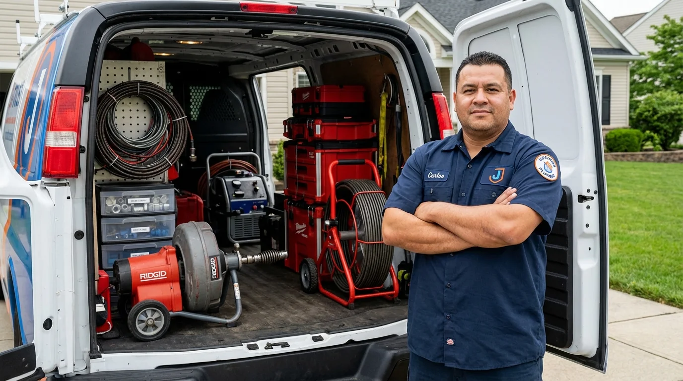Professional drain cleaning equipment and Johns Plumbing LLC plumber in Sanger