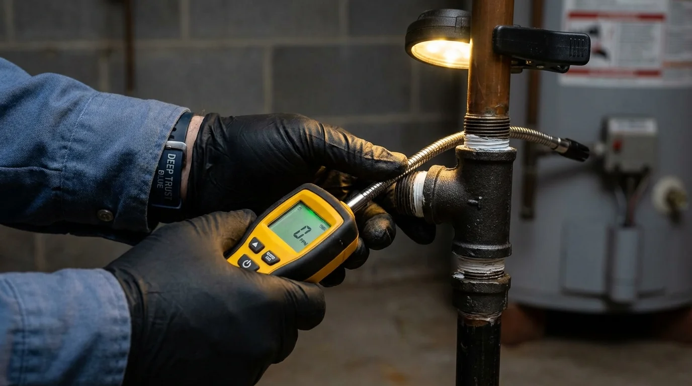 Gas leak detection with electronic sniffer by Johns Plumbing LLC in Sanger